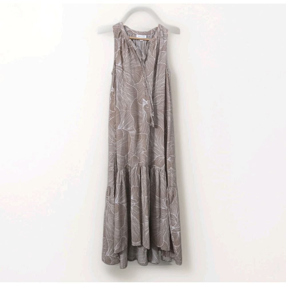 Prologue Tiered Maxi Dress Medium Taupe Floral Sleeveless Boho Hi-Low Flowy M - Picture 2 of 6